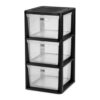 NZDTYUI 3 Drawer Tower, Plastic Storage Organizer with Removable Clear Bins, Easy Assembly, No Tools Needed, Black