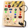 OAKJAR Busy Board with Led Light, Montessori Toys for 1-3 Years Old Boys Girls Wooden Toddler Toys Birthday Gift Educational Toys for 1+ Year Old, Toddler Travel Toy Sensory Toys for Kids with Autism