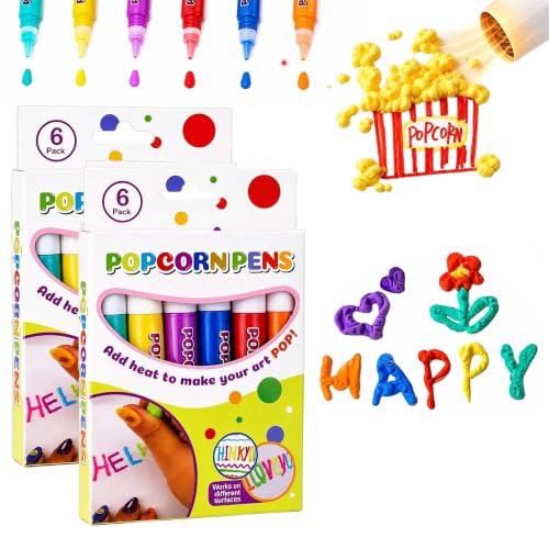Obluchye Popcorn Pens 3D Art Puffy 6 Colors Bubble Markers Kit Heat Activated Magic Relief Drawing Pen Set, DIY Crafts Birthday Gifts Art Stationery