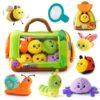 obnobm Insect House Plush Toy Set with Rattle, Squeaker, Crinkle and Mirror, Montessori Baby Toy for 1 Year Old,Gift for Boys Girls Newborn 0-12 Months (Green)