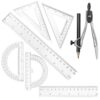 Ocapind 1 Set Plastic Geometry Math Set, Measuring Tool Includes Clear Ruler 12 Inch 6 Inch 6 and 3.8 Inches Protractor 45/60 Degree Triangle Rulers Compass for Office Drawing Drafting Engineering