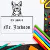 Ocicat Cat Peeking Ex Libris Book Stamp, Duo Hand Mount, 1-5/8 Square
