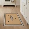 ODIKA 3'x5' Beige Navy Elegance with Botanical Washable Throw Rug