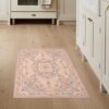 ODIKA 3'x5' Beige Warm Dusty Rose Floral Elegance Washable Accent Rug