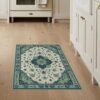 ODIKA 3'x5' Green Navy Mint and Boho Square Washable Area Rug