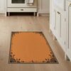 ODIKA 3'x5' Orange Black Art Border Design Washable Accent Rug