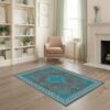 ODIKA 4'x6' Grey Teal Charcoal Medallion Design Washable Area Rug