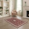 ODIKA 4'x6' Red Cream Burgundy Lion Floral Design Washable Area Rug