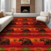 ODIKA 6'x9' Red Crimson Sunset Country Bear Design Washable Area Rug