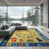 ODIKA 9'x12' Bright Yellow Blue ABC Alphabet Washable Area Rug