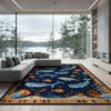 ODIKA 9'x12' Deep Navy Alphabet Ocean Marine Washable Area Rug