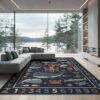ODIKA 9'x12' Deep Navy Creatures Alphabet Classroom Washable Area Rug