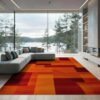 ODIKA 9'x12' Orange Red Modern Abstract Geometric Block Washable Area Rug