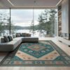 ODIKA 9'x12' Teal Deep Boho Classroom Design Washable Area Rug