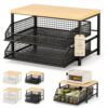 Oeoceden 2-Tier Microwave Storage Rack with Pull-Out Drawer Basket Stand