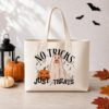 OIQERTTD Halloween Tote Canvas Bag, Ghost Trick or Treat Bag Gift for Women