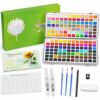 OKSON 168 Colors Watercolor Paint Set with Painting Book, 2 Water Brush Pens, 3 Paint Brushes, Pencil, Sharpener, Sponge and Color Chart, Portable Watercolor Kit for Adults, Beginners and Kids