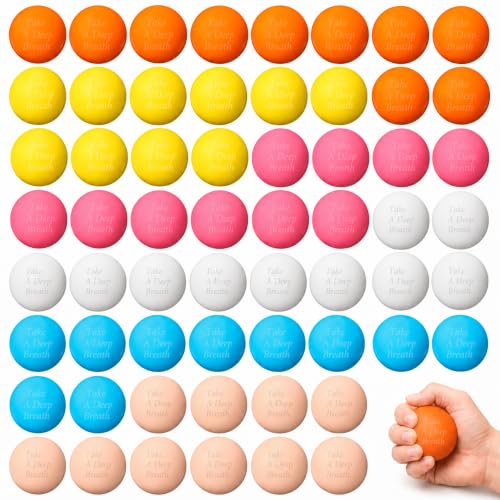 OKSON 60 Pack Motivational Stress Balls Bulk, 6 Colors Inspirational Squeeze Balls with Positive Sayings, Fidget Sensory Balls for Employees, Students, Teachers, Classroom Prizes and Party Favors