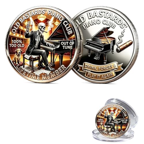 Old Bastards’ Piano Club Challenge Coin, Funny Piano Player Gift for Men, Music Lover Keepsake Coin, Novelty Commemorative Coin for Pianists, Musicians, Friends & Collectors, 1PCS