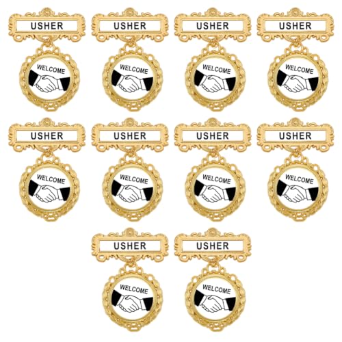 OLYCRAFT 10Pcs Usher Badge for Church Reusable Church Usher Badges Pin-Backed Churches Leadership Badge Round Welcome Badges with Handshake Design Gold Ushers Pins Multipack for Ushers Uniforms