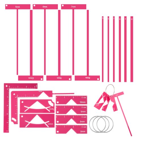 OLYCRAFT 23Pcs Pink Book Binding Ruler Set Acrylic Bookbinding Ruler Kit with Hinged Ring Multi-Functional Rulers T-Shaped L-Shaped Corner Miter Rulers for Scrapbook Bookbinding Handmade Tool Supplies