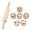 OLYCRAFT 6Pcs Wooden Playdough Stamp with 1Pc Rolling Pin Dinosaur Theme Wood Playdough Tools Natural Wood Pottery Stamps Wooden Clay Stamps Set for Polymer Clay Ceramic Decorating Art