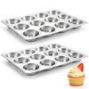 Onader Stainless Steel Muffin Pan Tin 12-Cup, 2 Pack Cupcake Pan for Baking