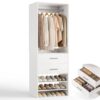 ONBRILL W3 Closet System with Chrome-Plated Hanging Rod & 2 Drawers, White