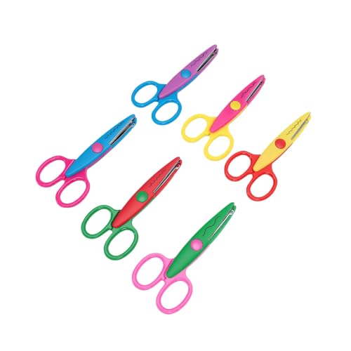 Onythral Decorative Edge Scissors Set, Plastic Blade Scrapbook Scissors 6 Pack, 6 Edge Patterns, Lightweight Covered Blades for Card Making School Classroom Student Teacher Crafts