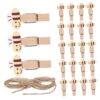 Operitacx 60pcs Small Wood Photo Clips with Braided Rope, Cute Bee Design