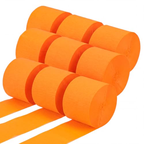 Orange Crepe Paper Streamers 9 Rolls 738ft, Orange Streamers Party Decorations for Thanksgiving Halloween Anniversary Autumn Luau Theme Birthday Party Decorations, 1.77 Inch x 82 Ft/Roll