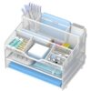 OrgMate 3 Tier Mesh Paper Desk Organizer with Pen Holders, White