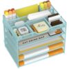 OrgMate 5 Tier Paper Letter Tray Desk Organizer with Pen Holders - Blue