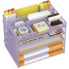 OrgMate 5 Tier Paper Letter Tray Desk Organizer with Pen Holders - Purple