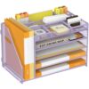 OrgMate 5 Tier Paper Letter Tray Desk Organizer with Pen Holders - Purple