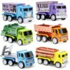 Oriate 6 Diecast Trucks Toy Vehicle Set, Pull Back Cars with Movable Parts