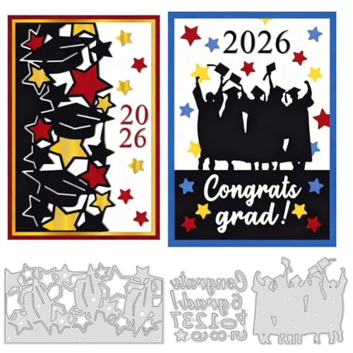 ORIGACH 2026 Graduation Metal Cutting Dies Congrats Grad Words and Background Die Cuts Embossing Stencils Template for DIY Scrapbooking Decorative Paper Card Making
