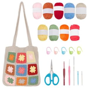 ORIGACH DIY Granny Square Crochet Bag Kit for Beginners Adults, Crochet Granny Square Bag Kit with Instruction Video Tutorials, Multicolor