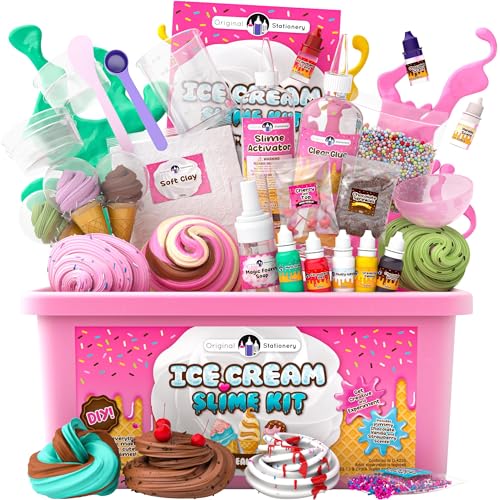 Original Stationery Ice Cream Slime Kit for Girls Toys, DIY Cherry-Scented Slime Making Set with 31 Pieces, Fun Arts and Crafts for Kids Ages 8-12, Birthday Gift