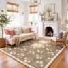 Othilic Tan Square Rugs 7ft - Soft Washable Boho Farmhouse Living Room Rug