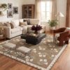 Othilic Tan Square Rugs 8ft - Soft Washable Boho Farmhouse Living Room Rug