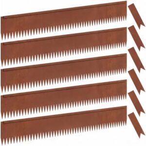 Otoolling 5 Pack Weathering Steel Garden Landscape Edging 48 Inch Strips 8 Inch Depth 1/4 Rolled Top Hammer-in Border, 20ft Total(Rust)