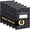 Oucaru Composition Notebook 6 Pack Wide Ruled, Black Cover Notebooks for School, 70 Sheets 7-1/2"x9-3/4, Back to School Supplies Journal for K-12 Students