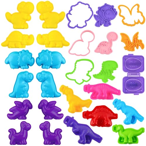 Oun Nana Dinosaur Dough Tools Set for Kids, 27 PCS Dinosaur Molds and Accessories for Creative Fun, Dough Starter Kit for Kids Ages 3-8, Random Color