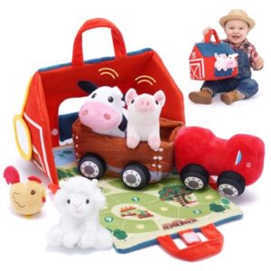 OUOZZZ Farm Stuffed Animals Sensory Toys Set for Toddlers 9.4" Playhouse