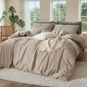 OURJOY 100% Pure Linen Blend 4 Piece Sheet Set, Cooling and Breathable Flax Bed Sheets for Hot Sleepers, All Season Comfort, Anti-Tear and Durable Bedding, 18 Inch Deep Pocket(Natural Linen, King)