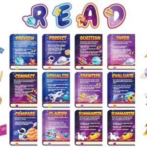 Outer Space Reading Strategies Posters Reading Bulletin Board Classroom Decorations Planet Astronaut Rocket Cutouts for Library Kindergarten Elementary Middle School Wall Decor Teacher Supplies