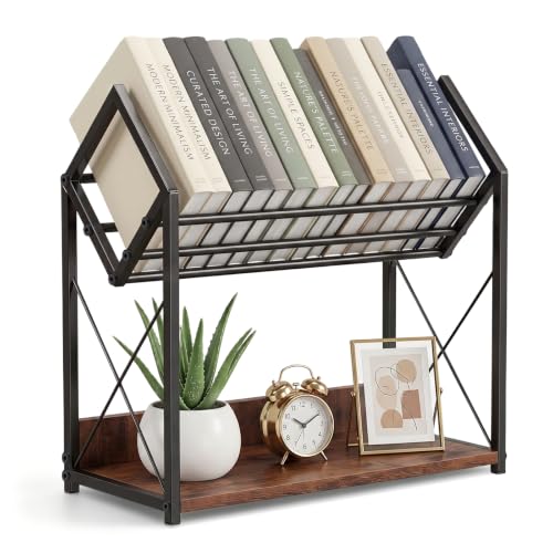 Outink Desktop Bookshelf Organizer, 2 Tier Wood Desk Shelf for Tabletop Storage, Small Desktop Shelf for Office Home Dorm, Table Shelf Book Rack for Books/Supplies/Decor Display (Black)