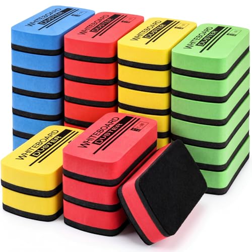 Outus 30 Pcs White Board Erasers Bulk Magnetic Dry Erase Erasers Assorted Color Magnetic Dry Erase Board Eraser for Students Teachers School Classroom Office Home (4 Colors,Large)