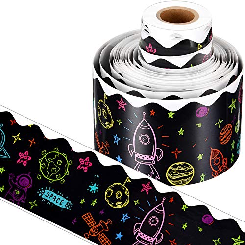 Outus 49 Feet Space Bulletin Board Borders Outer Space Bulletin Trim Stickers Confetti Galaxy Back to School Decoration Borders for School Classroom Chalkboard Decoration